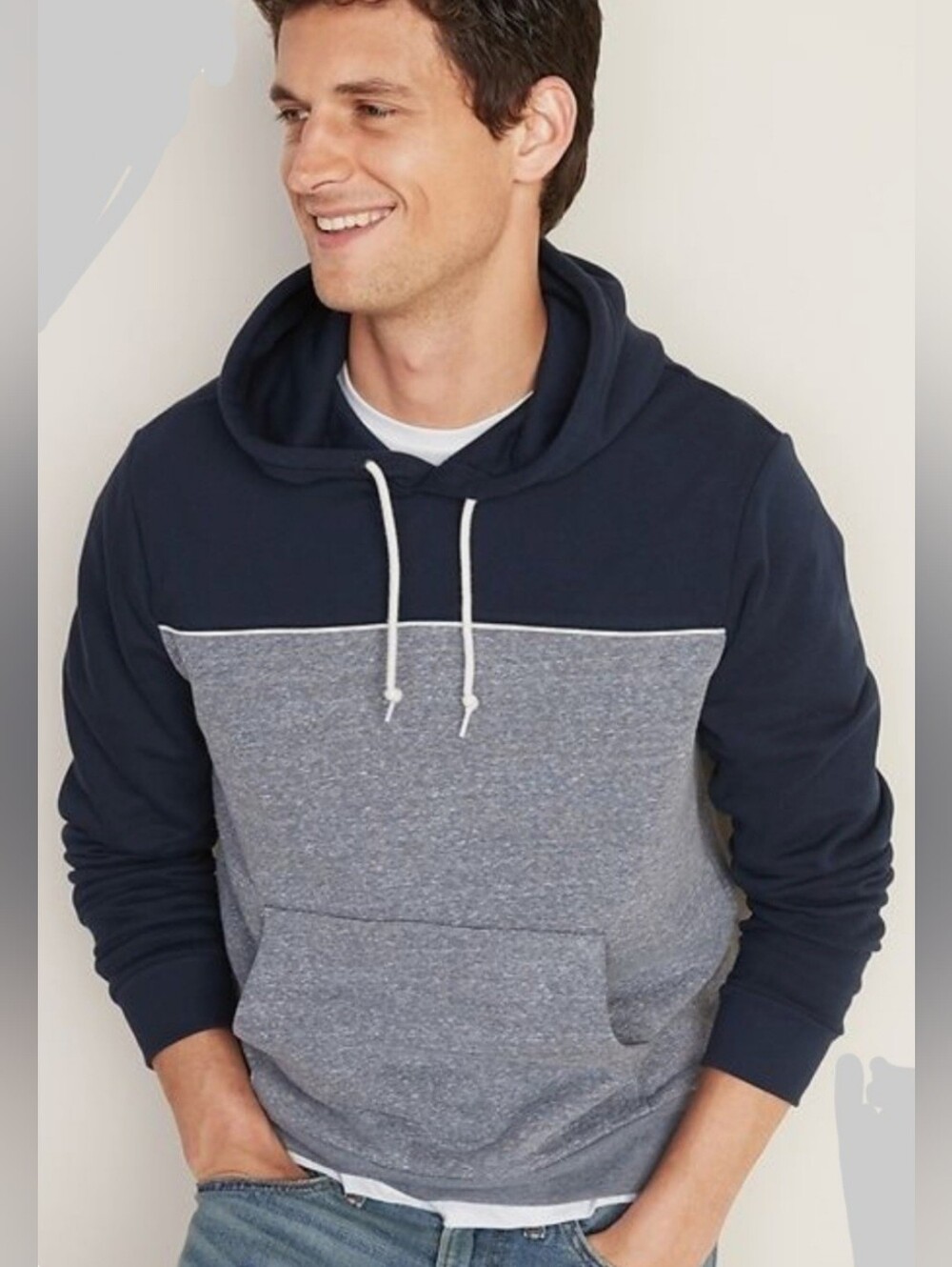⭐️ Old Navy Navy & Heather Grey Colourblocked Pullover Hoodie Sweatshirt Sz Med
